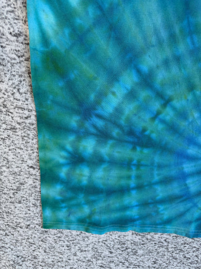 MHD Blue Green Spiral Ice Dye Tie Dye Short Sleeve Shirt 100% Cotton Size Medium