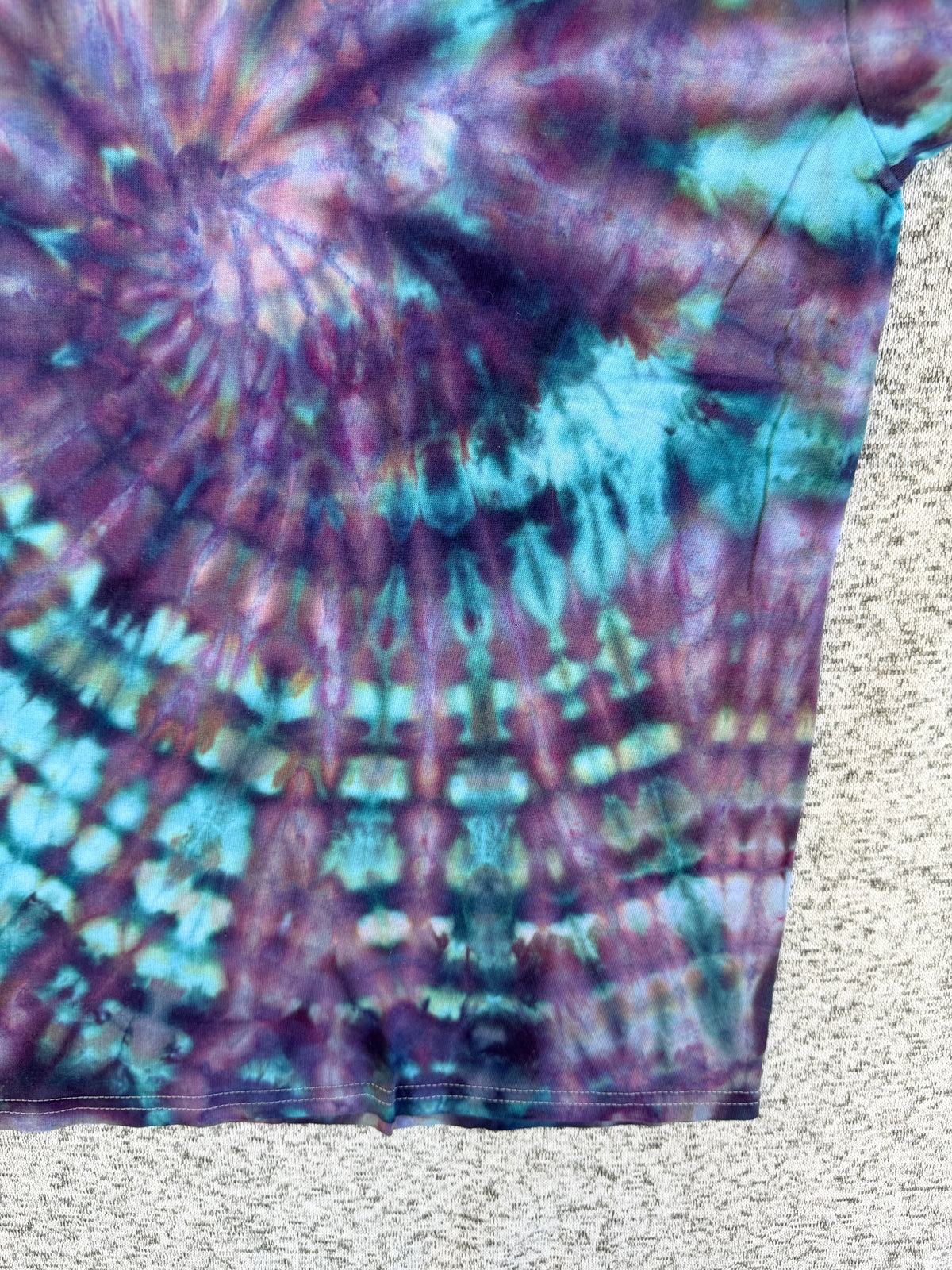 MHD Purple Dusty Rose Dark Blue Teal Spiral Ice Dye Tie Dye Short Sleeve Shirt 100% Cotton Size XL