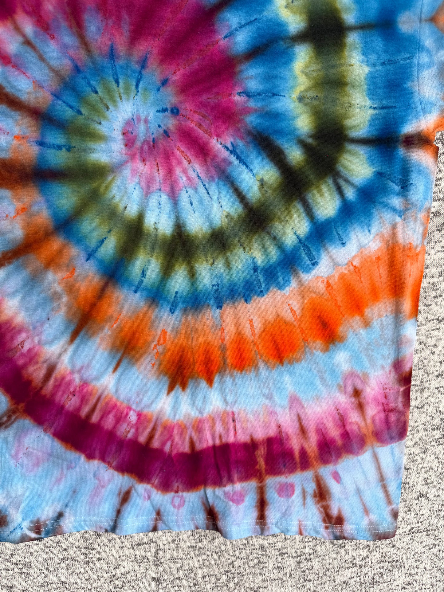 MHD Blue Red Green Orange Spiral Ice Dye Tie Dye Short Sleeve Shirt 100% Cotton Size XXL