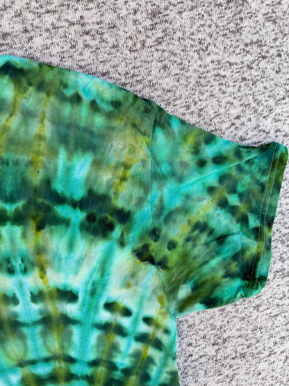 MHD Dark Green Olive Green Teal Spiral Ice Dye Tie Dye Short Sleeve Shirt 100% Cotton Size Large
