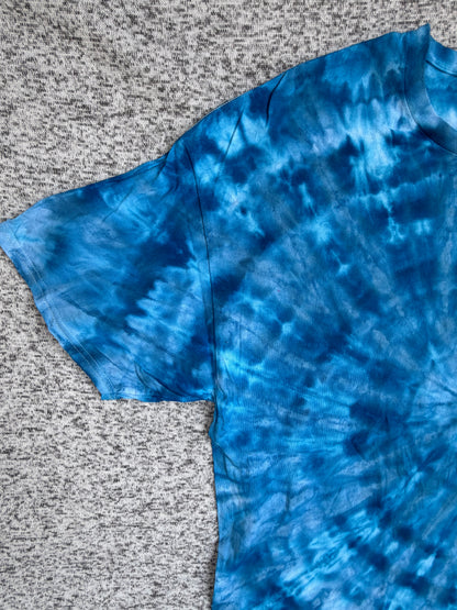 MHD Dark Blue Bright Blue White Spiral  Ice Dye Tie Dye Short Sleeve Shirt 100% Cotton Size XXL