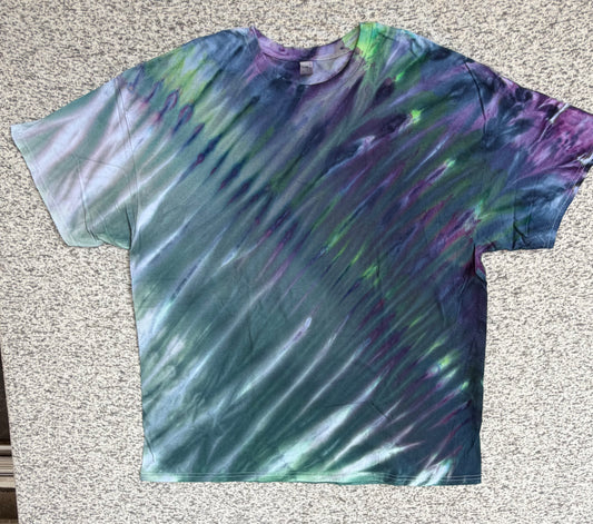 MHD Dark Purple Green Navy Blue Fan Fold Ice Dye Tie Dye Short Sleeve Shirt 100% Cotton Size XXL
