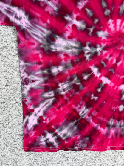 MHD Red Pink Grey Spiral Ice Dye Tie Dye Short Sleeve Shirt 100% Cotton Size XXL