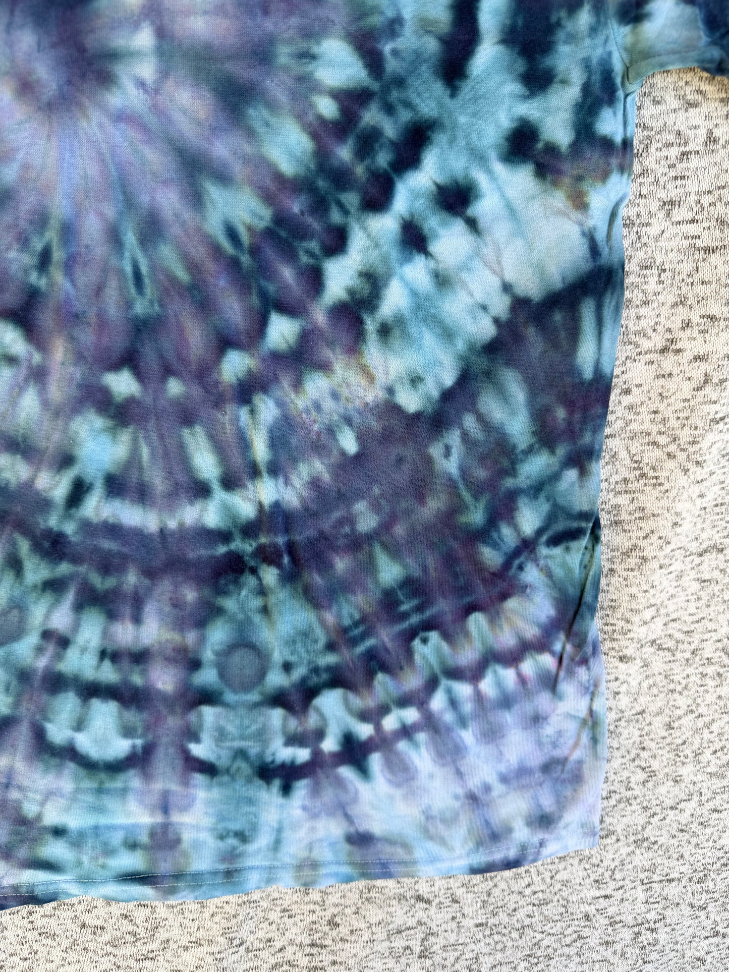 MHD Navy Blue Purple Denim Blue Spiral Ice Dye Tie Dye Short Sleeve Shirt 100% Cotton Size XL