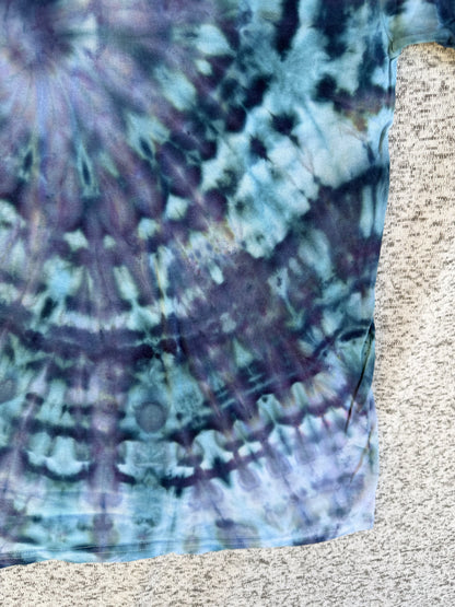 MHD Navy Blue Purple Denim Blue Spiral Ice Dye Tie Dye Short Sleeve Shirt 100% Cotton Size XL