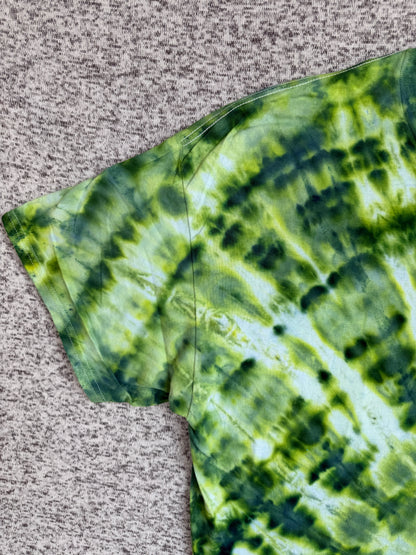 MHD Dark Green Light Green Yellow Spiral Ice Dye Tie Dye Short Sleeve Shirt 100% Cotton Size XXL