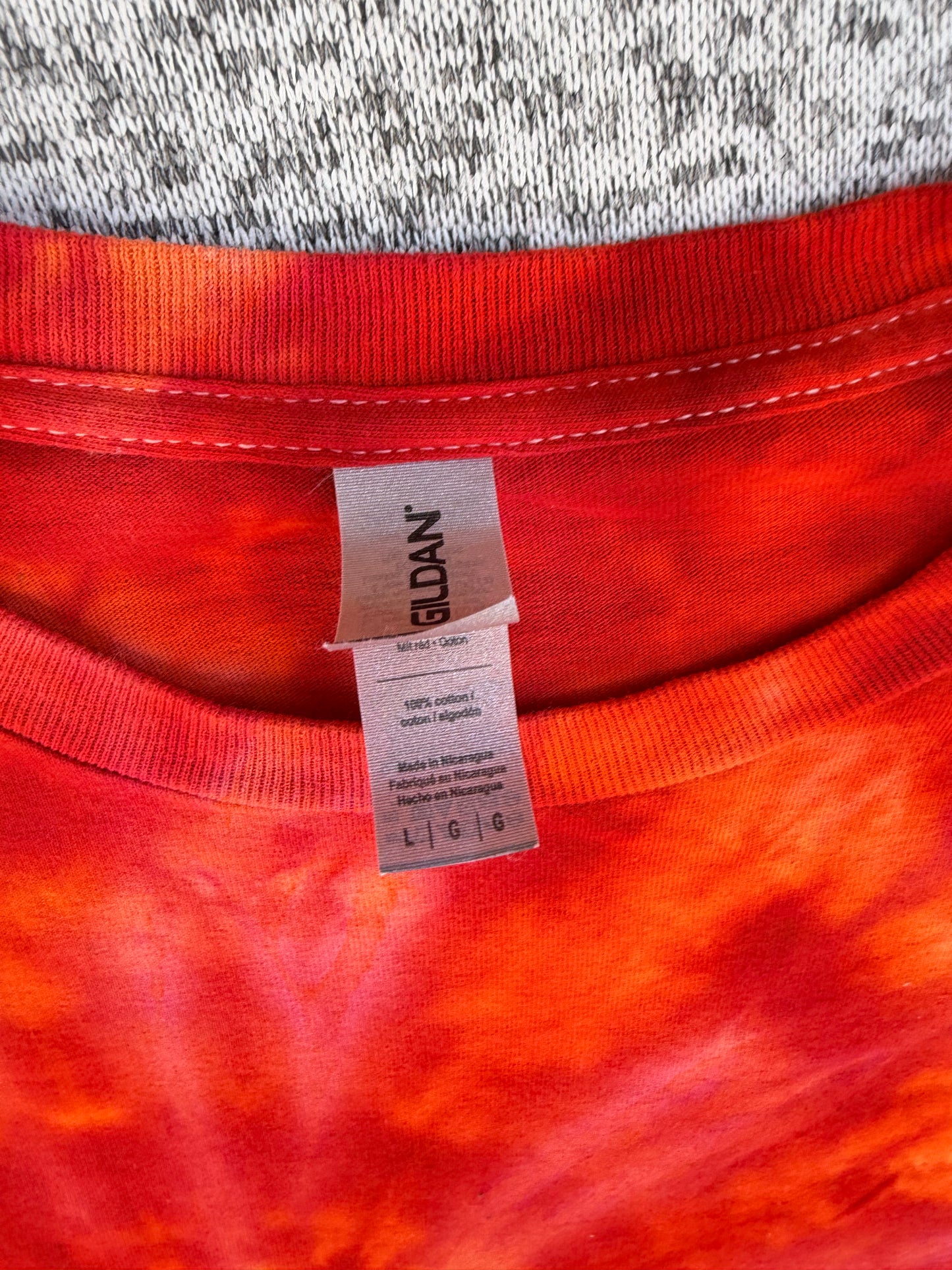 MHD Orange Red Spiral Ice Dye Tie Dye Short Sleeve Shirt 100% Cotton Size Large