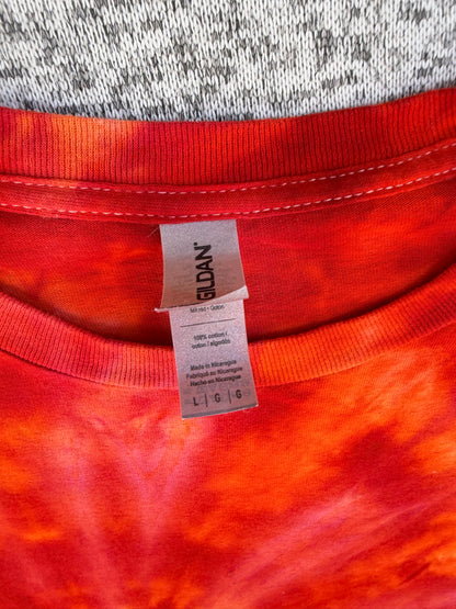 MHD Orange Red Spiral Ice Dye Tie Dye Short Sleeve Shirt 100% Cotton Size Large