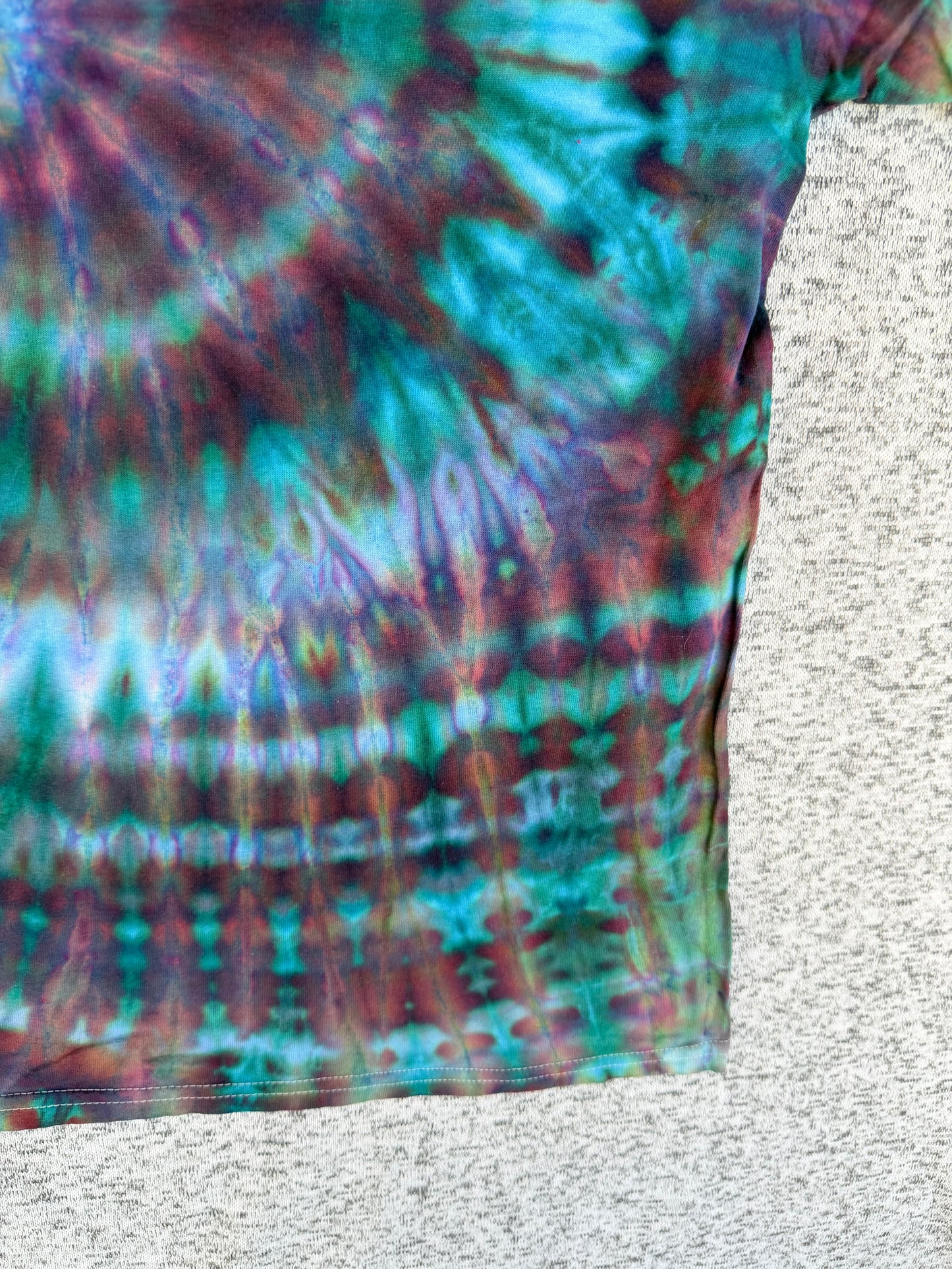 MHD Dark Purple Navy Blue Green Teal Spiral Ice Dye Tie Dye Short Sleeve Shirt 100% Cotton Size XL