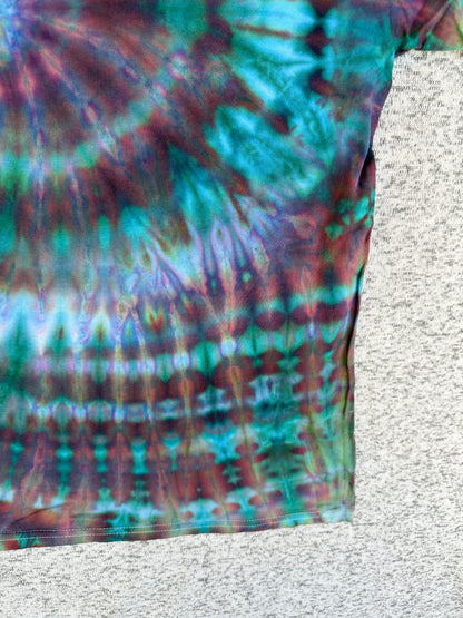 MHD Dark Purple Navy Blue Green Teal Spiral Ice Dye Tie Dye Short Sleeve Shirt 100% Cotton Size XL