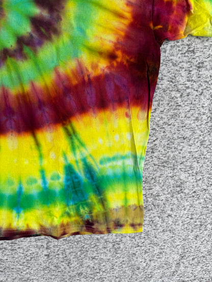 MHD Lime Green Yellow Orange Red Purple Spiral Ice Dye Tie Dye Short Sleeve Shirt 100% Cotton Size XXL