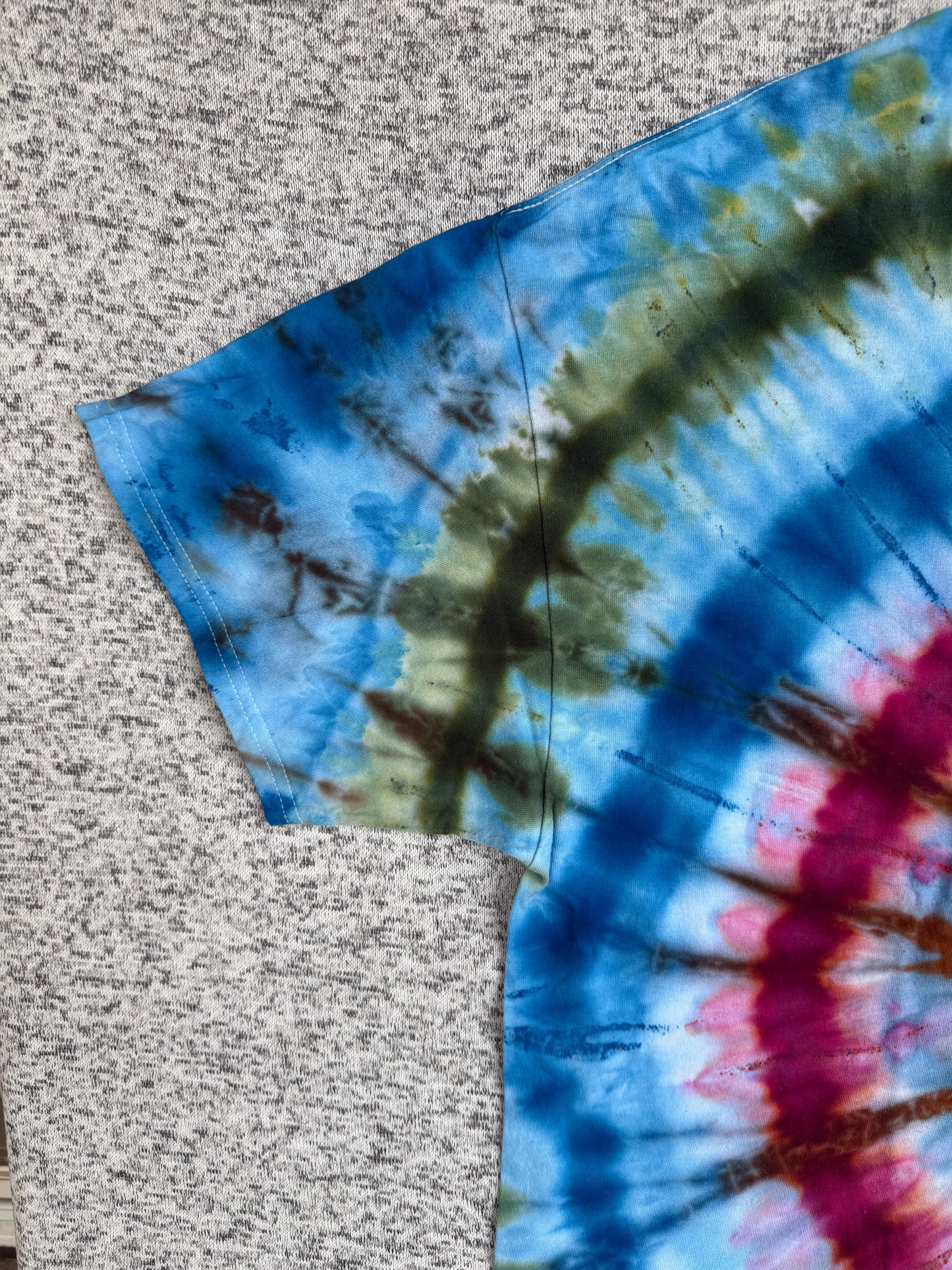 MHD Blue Red Green Orange Spiral Ice Dye Tie Dye Short Sleeve Shirt 100% Cotton Size XXL