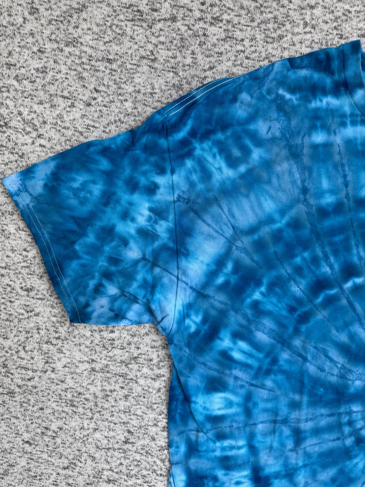 MHD Denim Blue Light Blue White Spiral Ice Dye Tie Dye Short Sleeve Shirt 100% Cotton Size XXL