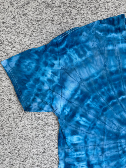 MHD Denim Blue Light Blue White Spiral Ice Dye Tie Dye Short Sleeve Shirt 100% Cotton Size XXL