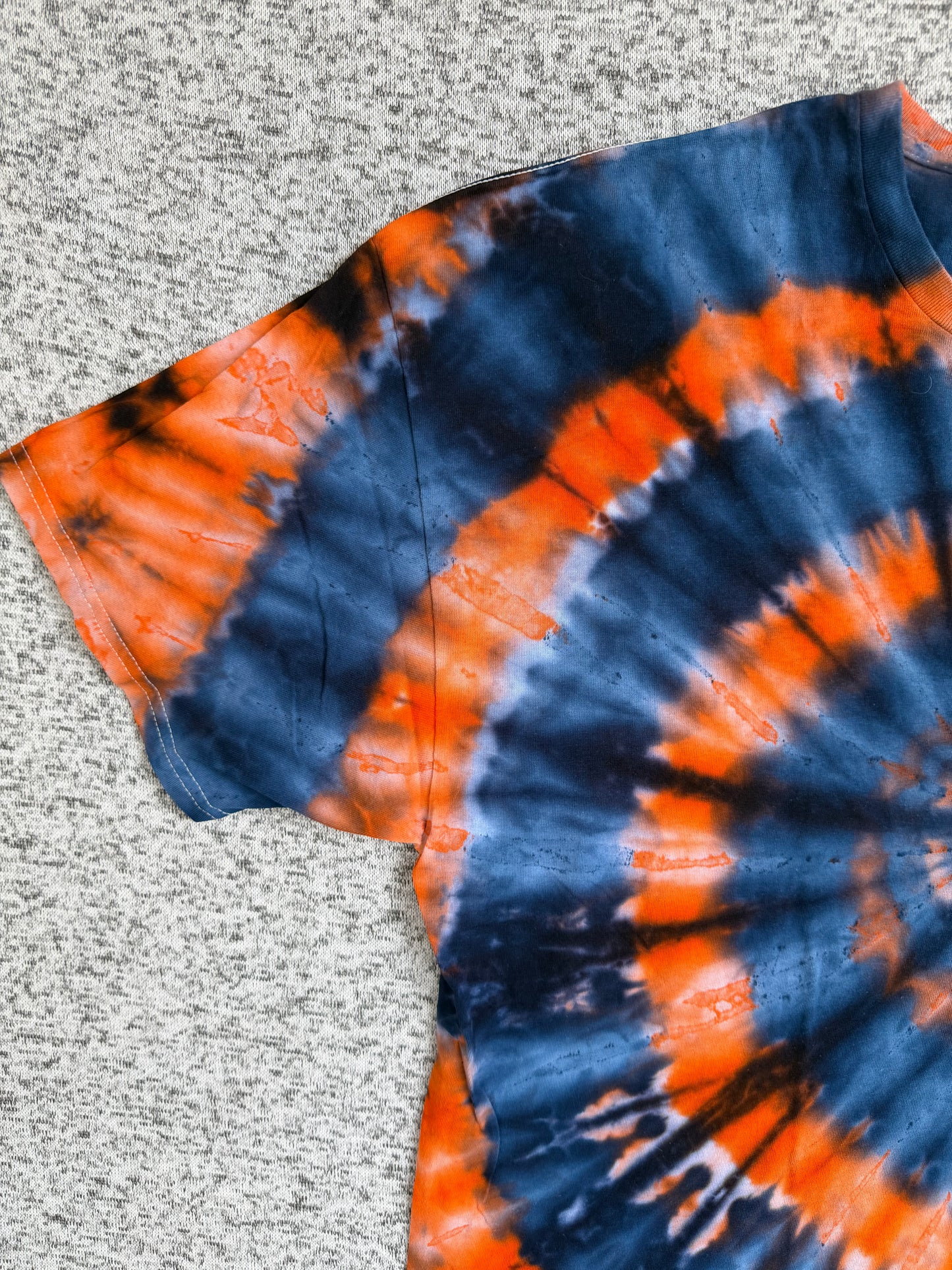 MHD Navy Blue Orange Spiral Ice Dye Tie Dye Short Sleeve Shirt 100% Cotton Size XXL