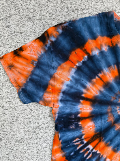 MHD Navy Blue Orange Spiral Ice Dye Tie Dye Short Sleeve Shirt 100% Cotton Size XXL