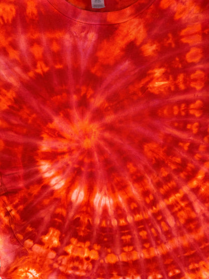 MHD Orange Red Spiral Ice Dye Tie Dye Short Sleeve Shirt 100% Cotton Size Large