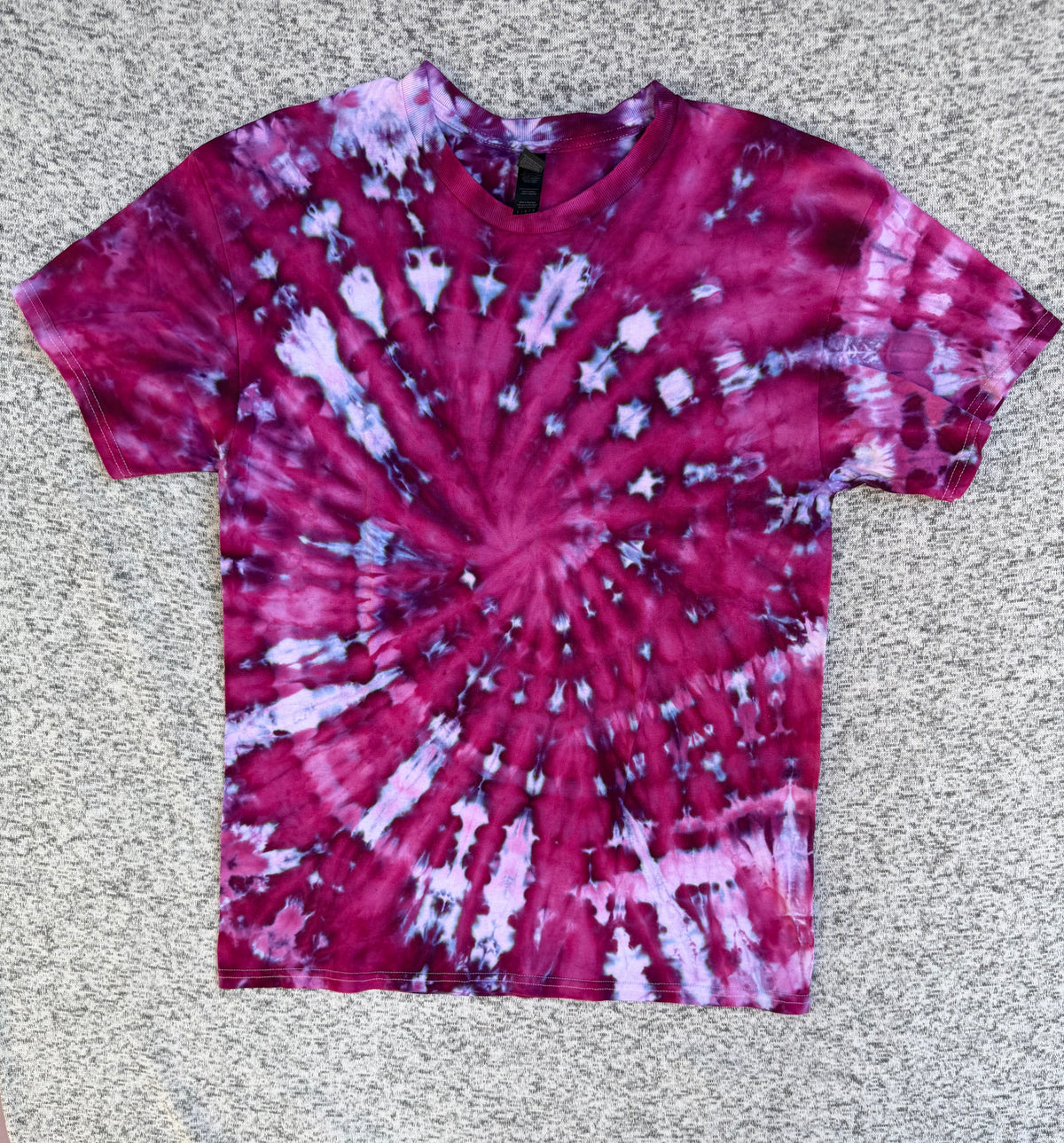 MHD Dark Purple Pink Blue Spiral Ice Dye Tie Dye Short Sleeve Shirt 100% Cotton Size Large