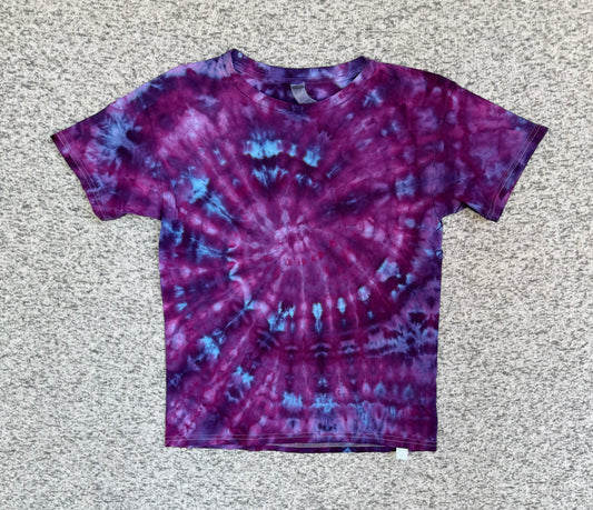 MHD Kids Dark Purple Lavender Navy Blue Light Blue Spiral Ice Dye Tie Dye Short Sleeve Shirt 100% Cotton Size Medium