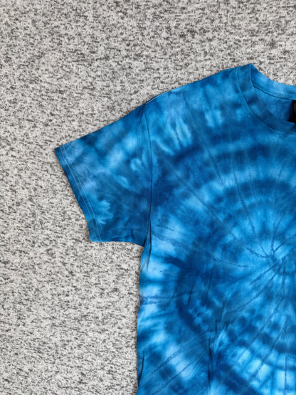 MHD Dark Blue Light Blue Spiral Ice Dye Tie Dye Short Sleeve Shirt 100% Cotton Size Medium