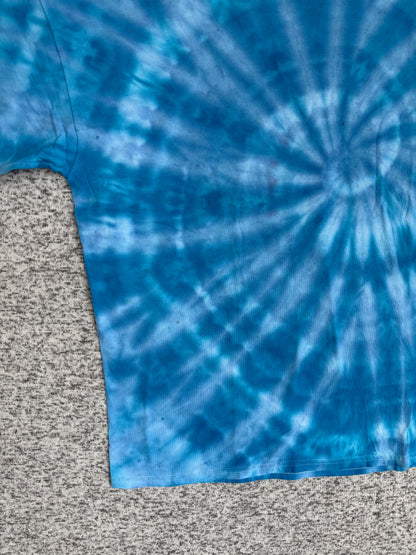 MHD Bright Blue Light Blue Spiral Ice Dye Tie Dye Short Sleeve Shirt 100% Cotton Size XXL