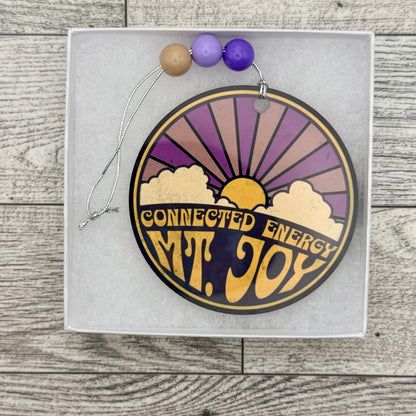Mt. Joy Connected Energy Purple Yellow Sunshine Clouds Metal Holiday Christmas Ornament with Beads with Gift Box 2 Sizes: 2.75" x 2.75" or 3.5" x 3.5"