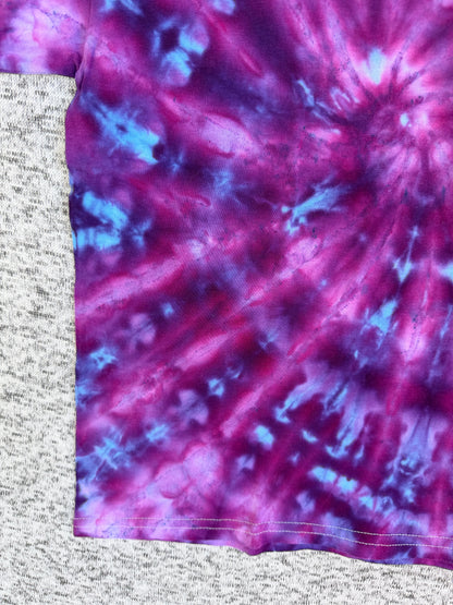 MHD Kids Dark Purple Pink Blue Spiral Ice Dye Tie Dye Short Sleeve Shirt 100% Cotton Size XS