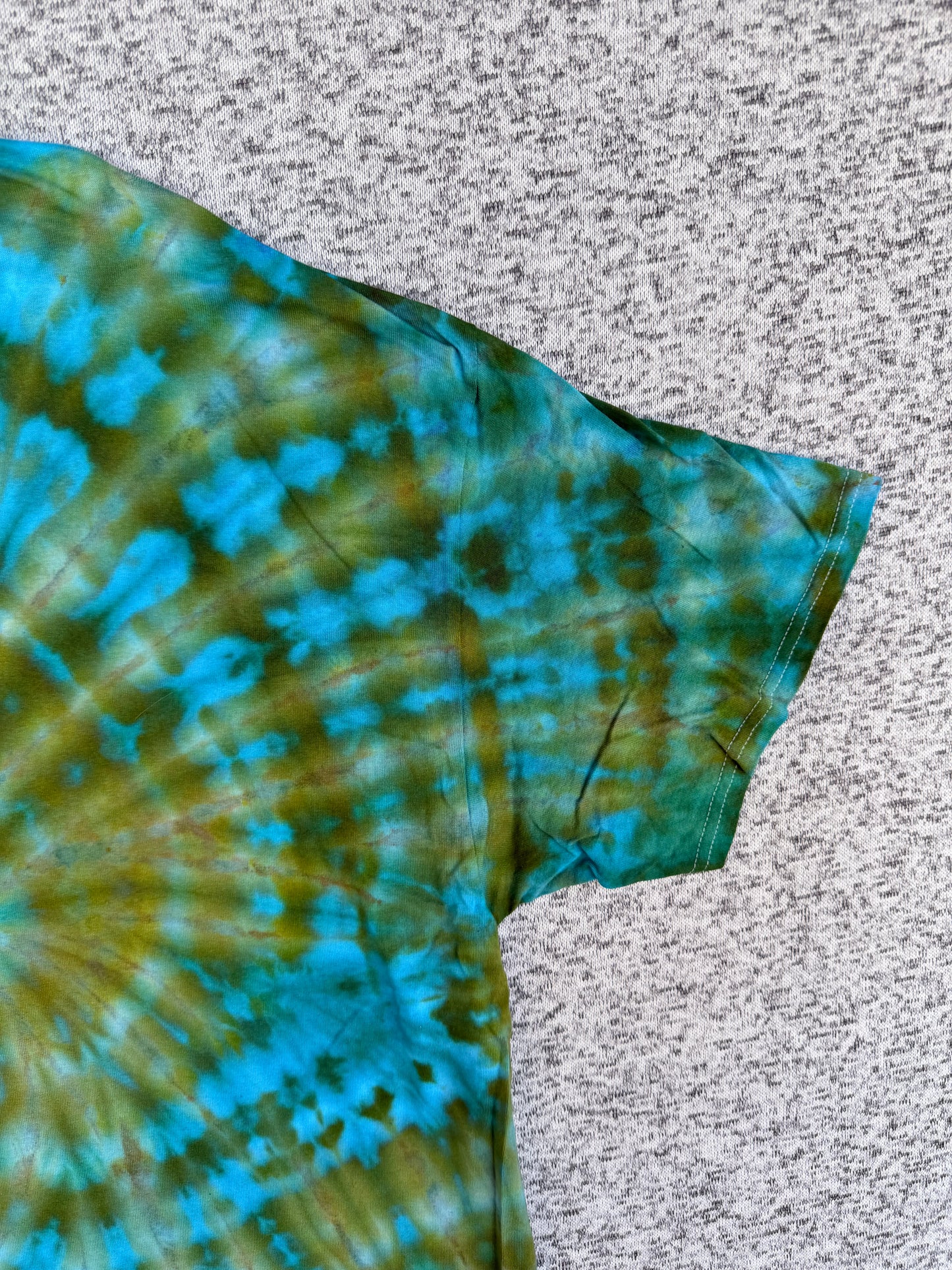 MHD Olive Green Teal Bright Blue Spiral Ice Dye Tie Dye Short Sleeve Shirt 100% Cotton Size XXL