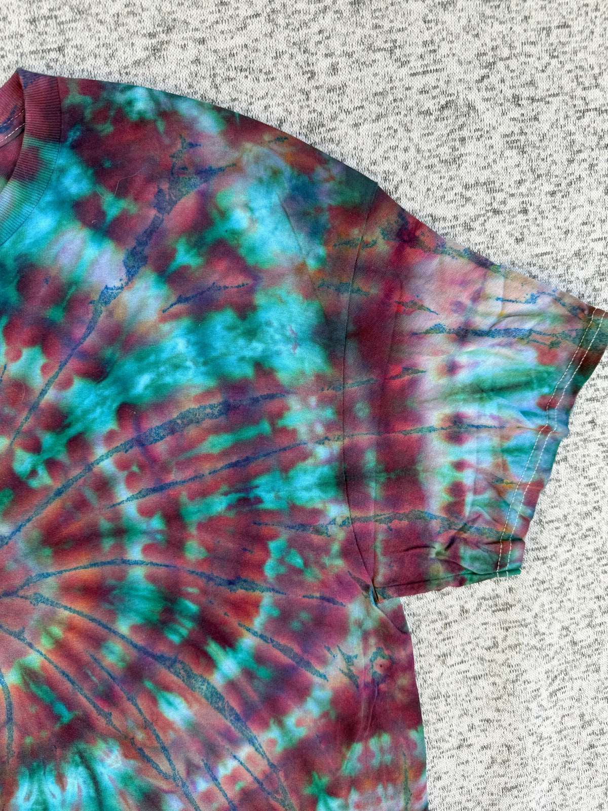 MHD Dark Purple Navy Blue Green Teal Spiral Ice Dye Tie Dye Short Sleeve Shirt 100% Cotton Size XL