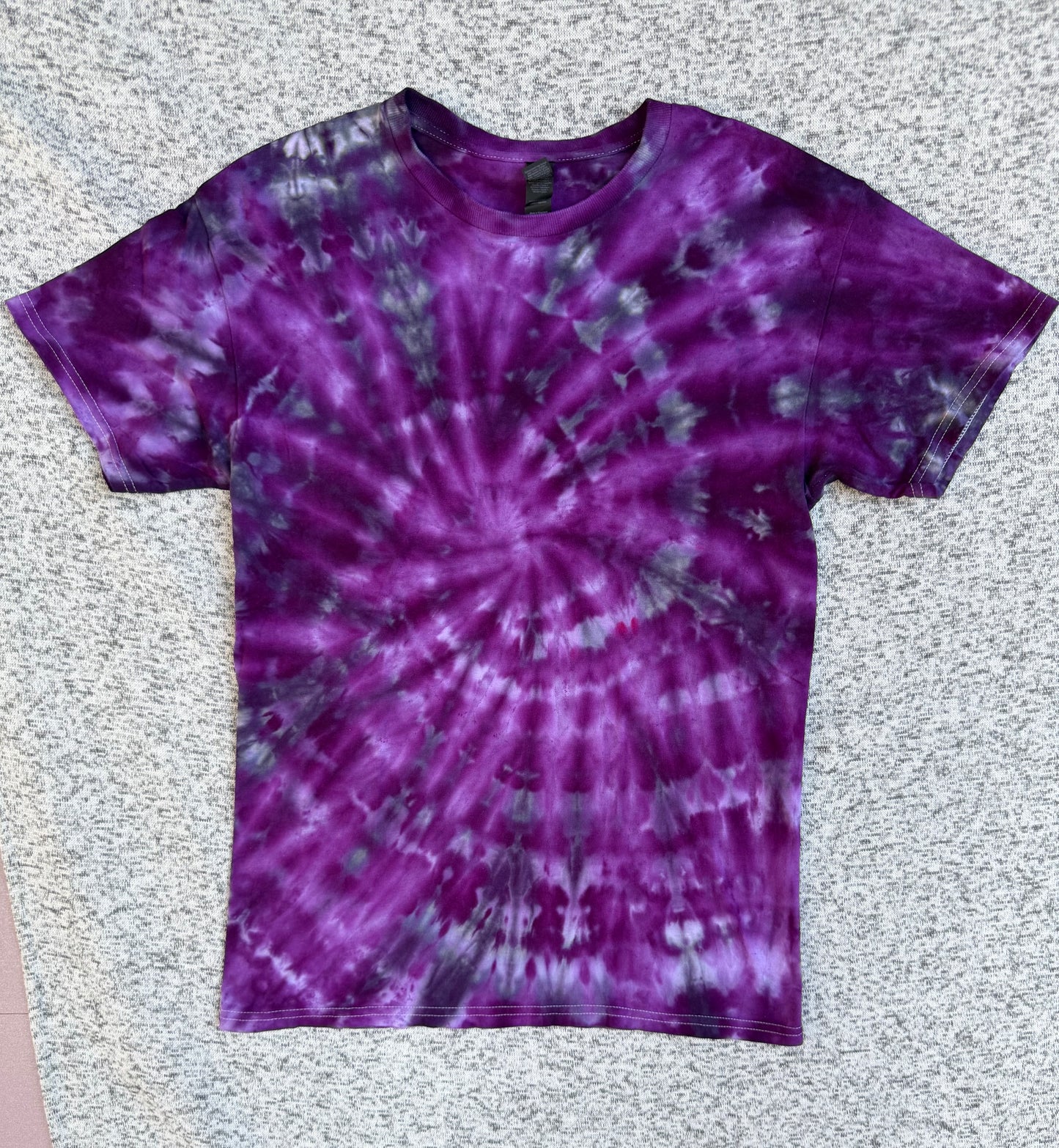 MHD Purple Lavender Grey Black Spiral Ice Dye Tie Dye Short Sleeve Shirt 100% Cotton Size Medium