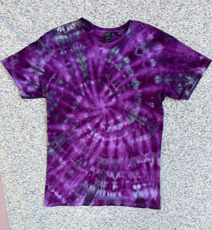 MHD Purple Lavender Grey Black Spiral Ice Dye Tie Dye Short Sleeve Shirt 100% Cotton Size Medium