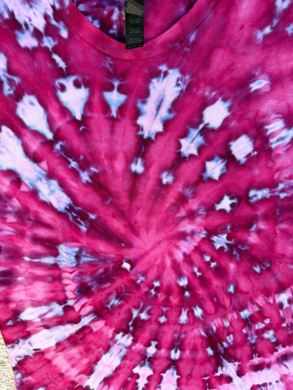 MHD Dark Purple Pink Blue Spiral Ice Dye Tie Dye Short Sleeve Shirt 100% Cotton Size Large
