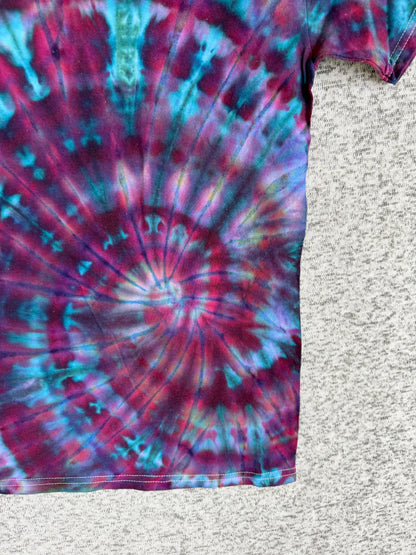 MHD Dark Blue Light Blue Spiral Ice Dye Tie Dye Short Sleeve Shirt 100% Cotton Size Medium
