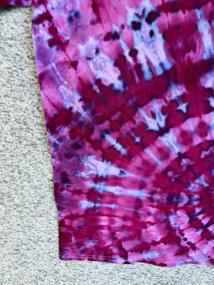 MHD Dark Pink Purple Light Blue Spiral Ice Dye Tie Dye Short Sleeve Shirt 100% Cotton Size Medium