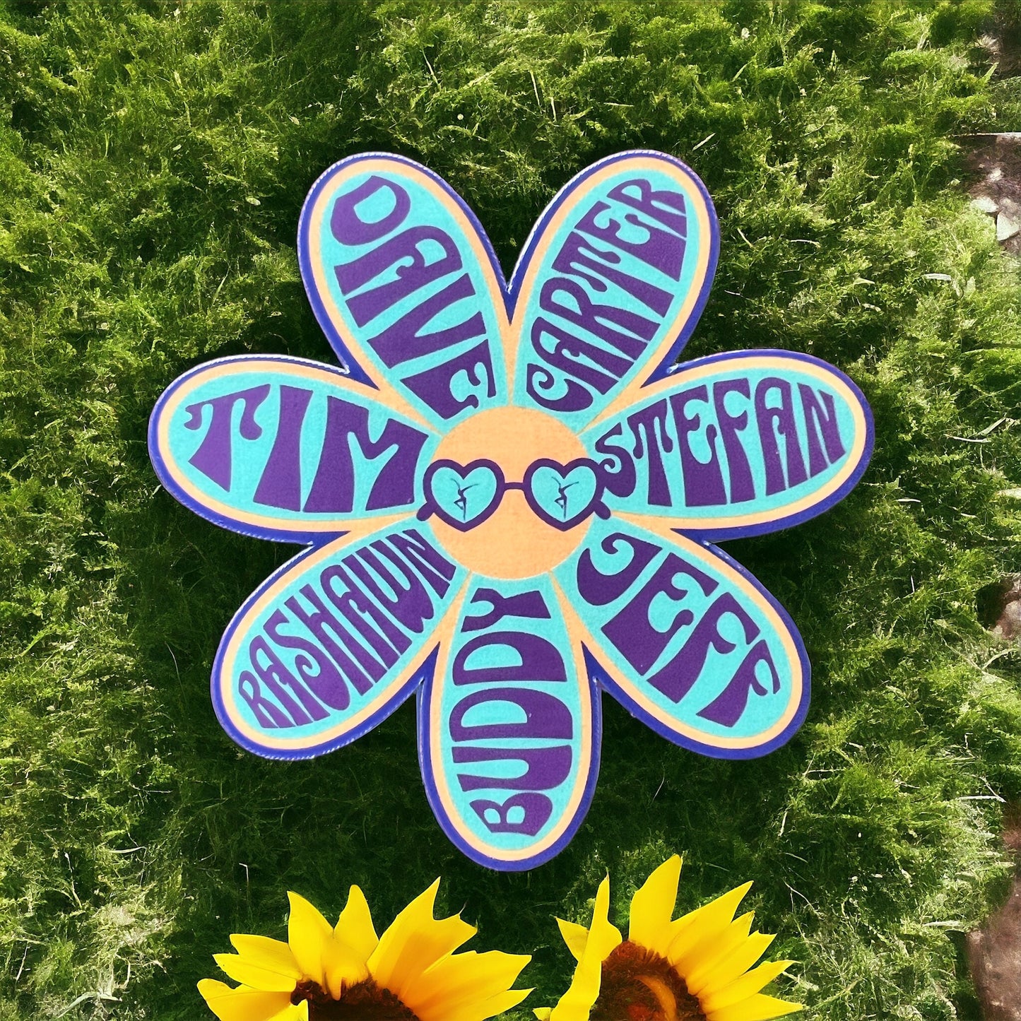 DMB Purple Teal Yellow Sunflower Dave Tim Carter Stefan Buddy Rashawn Jeff Sunglasses | Sticker Slap 2.9" x 2.9" Matte Finish