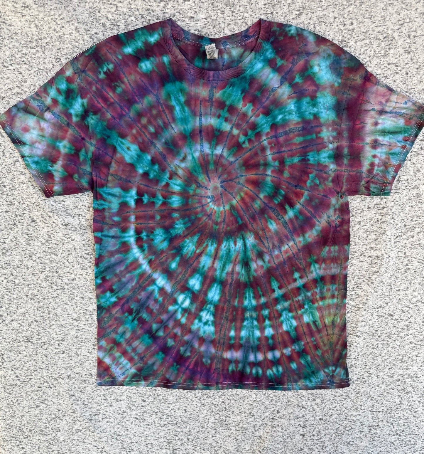 MHD Dark Purple Navy Blue Green Teal Spiral Ice Dye Tie Dye Short Sleeve Shirt 100% Cotton Size XL