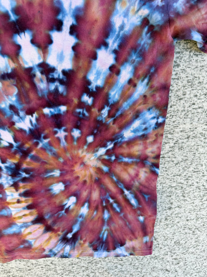 MHD Dusty Rose Purple Navy Bliue White Spiral Ice Dye Tie Dye Short Sleeve Shirt 100% Cotton Size Large