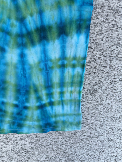 MHD Bright Blue Green Spiral Ice Dye Tie Dye Short Sleeve Shirt 100% Cotton Size Small