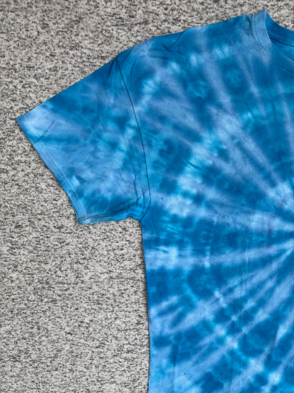 MHD Bright Blue Light Blue Spiral Ice Dye Tie Dye Short Sleeve Shirt 100% Cotton Size XXL
