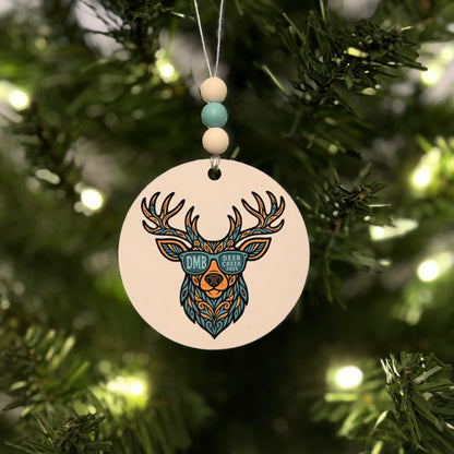 Deer Creek Noblesville Indiana 2025 Deer Wearing DMB Sunglasses Teal Brown Black Metal Holiday Christmas Ornament with Beads with Gift Box 2 Sizes: 2.75" x 2.75" or 3.5" x 3.5"