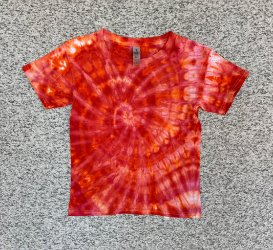 MHD Kids Dark Orange Bright Orange Spiral Ice Dye Tie Dye Short Sleeve Shirt 100% Cotton Size XS