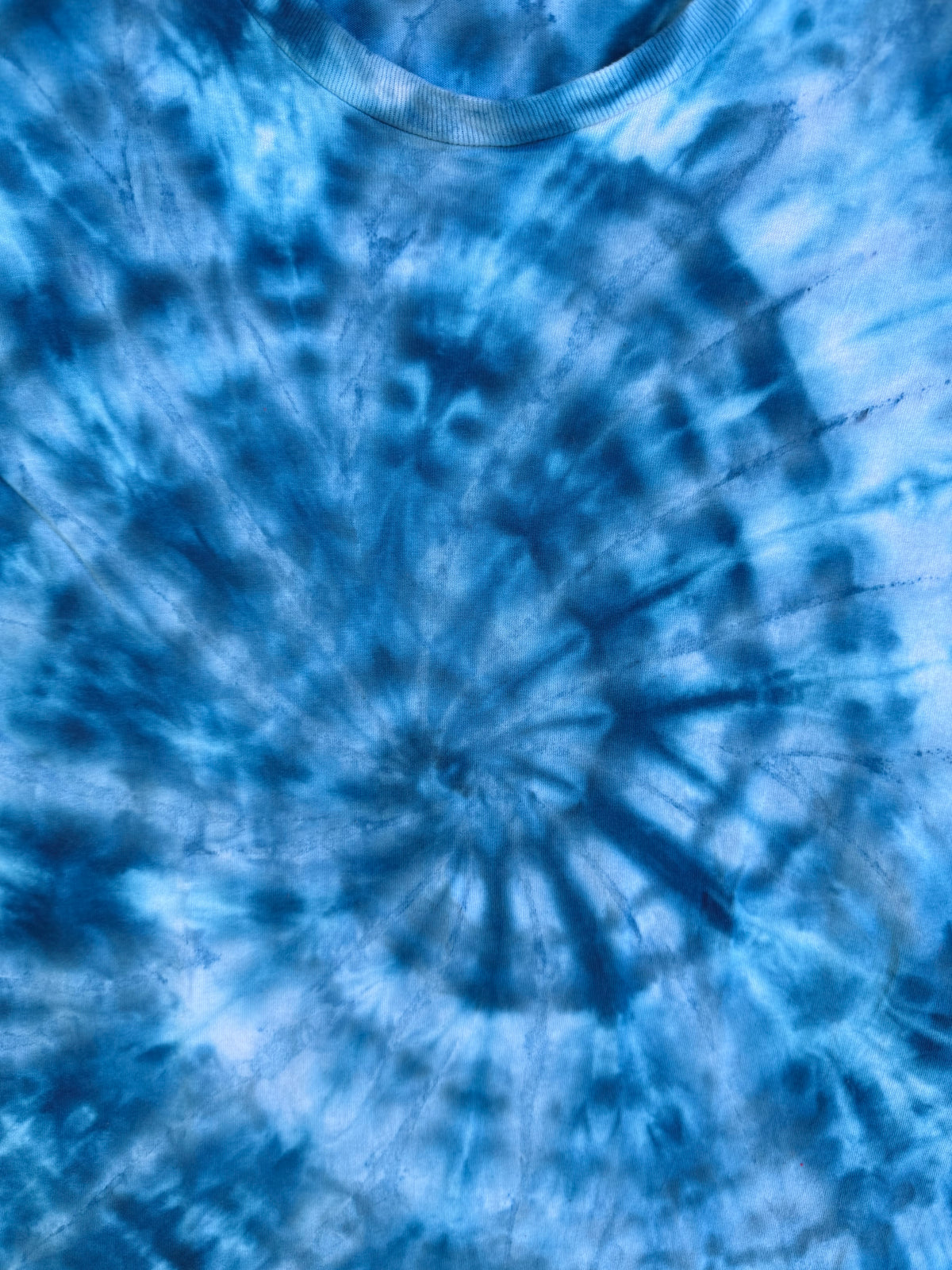 MHD Dark Blue Light Blue Spiral Ice Dye Tie Dye Short Sleeve Shirt 100% Cotton Size Large