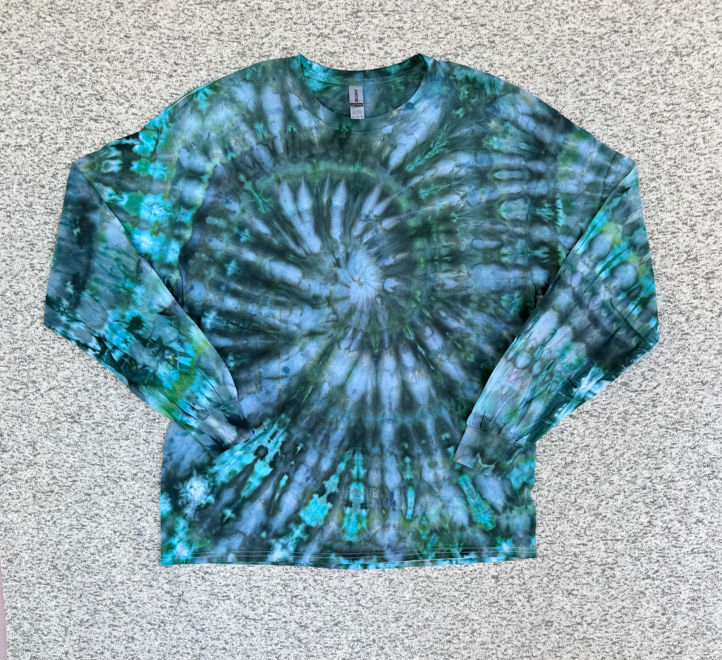 MHD Navy Blue Dark Green Gray Spiral Ice Dye Tie Dye Short Sleeve Shirt 100% Cotton Size XL