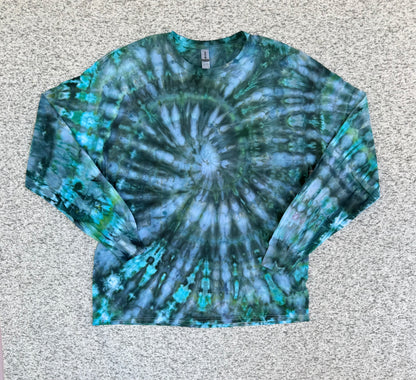 MHD Navy Blue Dark Green Gray Spiral Ice Dye Tie Dye Short Sleeve Shirt 100% Cotton Size XL
