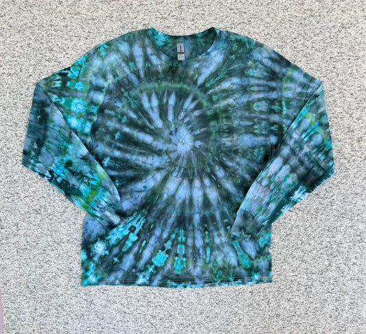 MHD Navy Blue Dark Green Gray Spiral Ice Dye Tie Dye Short Sleeve Shirt 100% Cotton Size XL