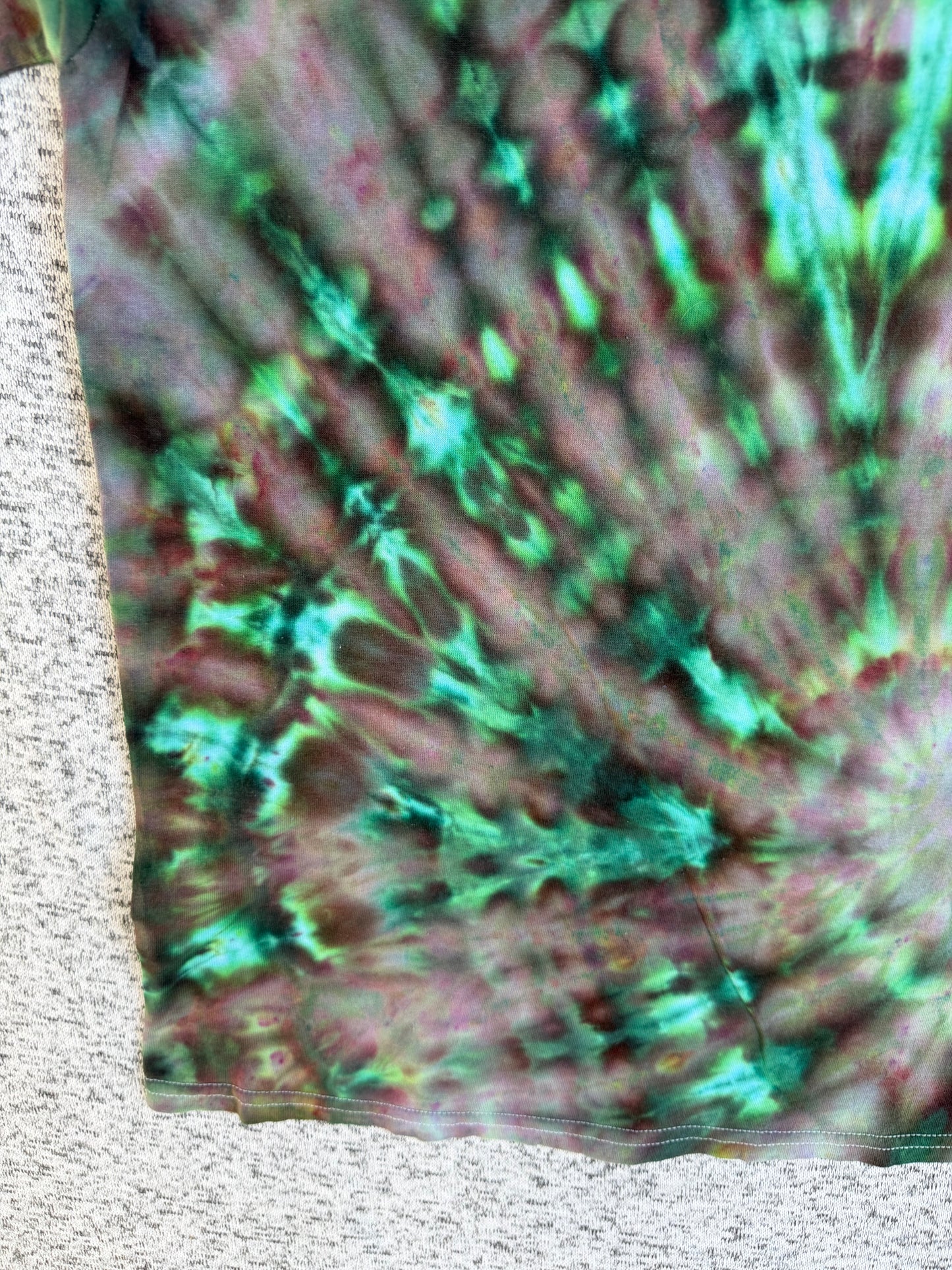 MHD Dark Green Purple Light Green Spiral Ice Dye Tie Dye Short Sleeve Shirt 100% Cotton Size Large