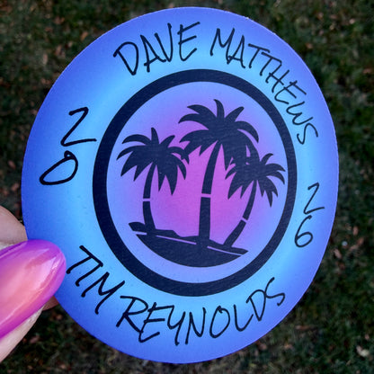 Dave Matthews Tim Reynolds Mexico 2026 Purple Blue Pink Ombre Black Palm Trees Vinyl Sticker Slap 3" x 3" Matte Finish