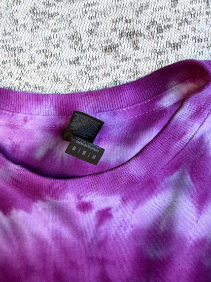 MHD Purple Lavender Gray Spiral Ice Dye Tie Dye Short Sleeve Shirt 100% Cotton Size Medium