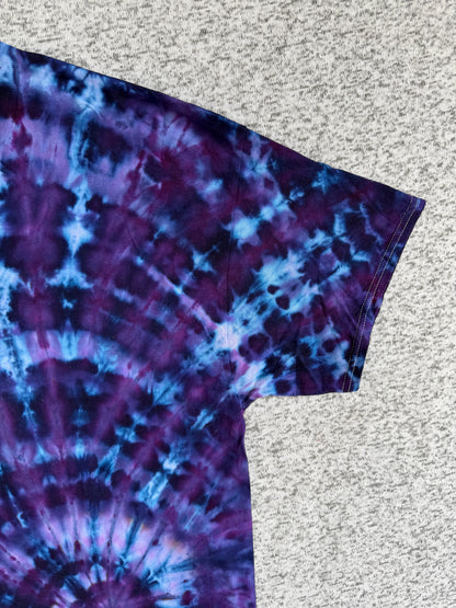 MHD Dark Puple Navy Blue Lavendar Light Blue Spiral Ice Dye Tie Dye Short Sleeve Shirt 100% Cotton Size XXL