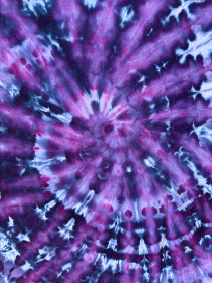 MHD Dark Purple Navy Blue Spiral Ice Dye Tie Dye Short Sleeve Shirt 100% Cotton Size Medium